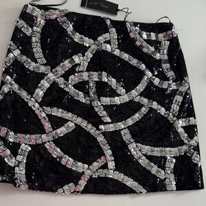 Romeo & Juliet Couture Black Mini Skirt with Silver Sequin Swirls